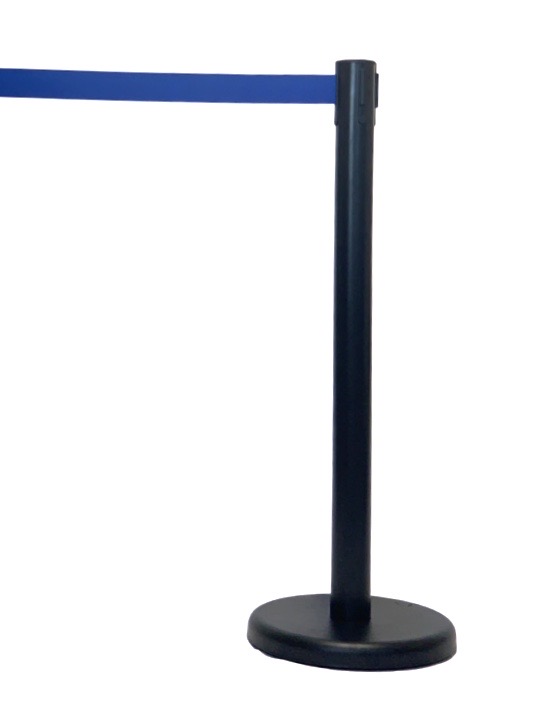 Black Retractable Barrier Post with Blue Belt