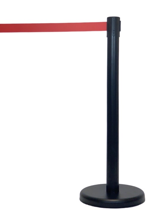 Black Retractable Barrier Post with Red Belt