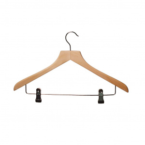 Wooden Shaped Suit Hanger with Clips